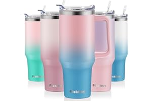 PICKBAG 40 oz Tumbler with Handle and Straw Lid, 100% Leak Proof Cup Tumblers, Stainless Steel Insulated Travel Coffee Mug, Keeps Drinks Cold for 24 Hours or Hot for 10 Hours, Cupholder Friendly, PinkBlue