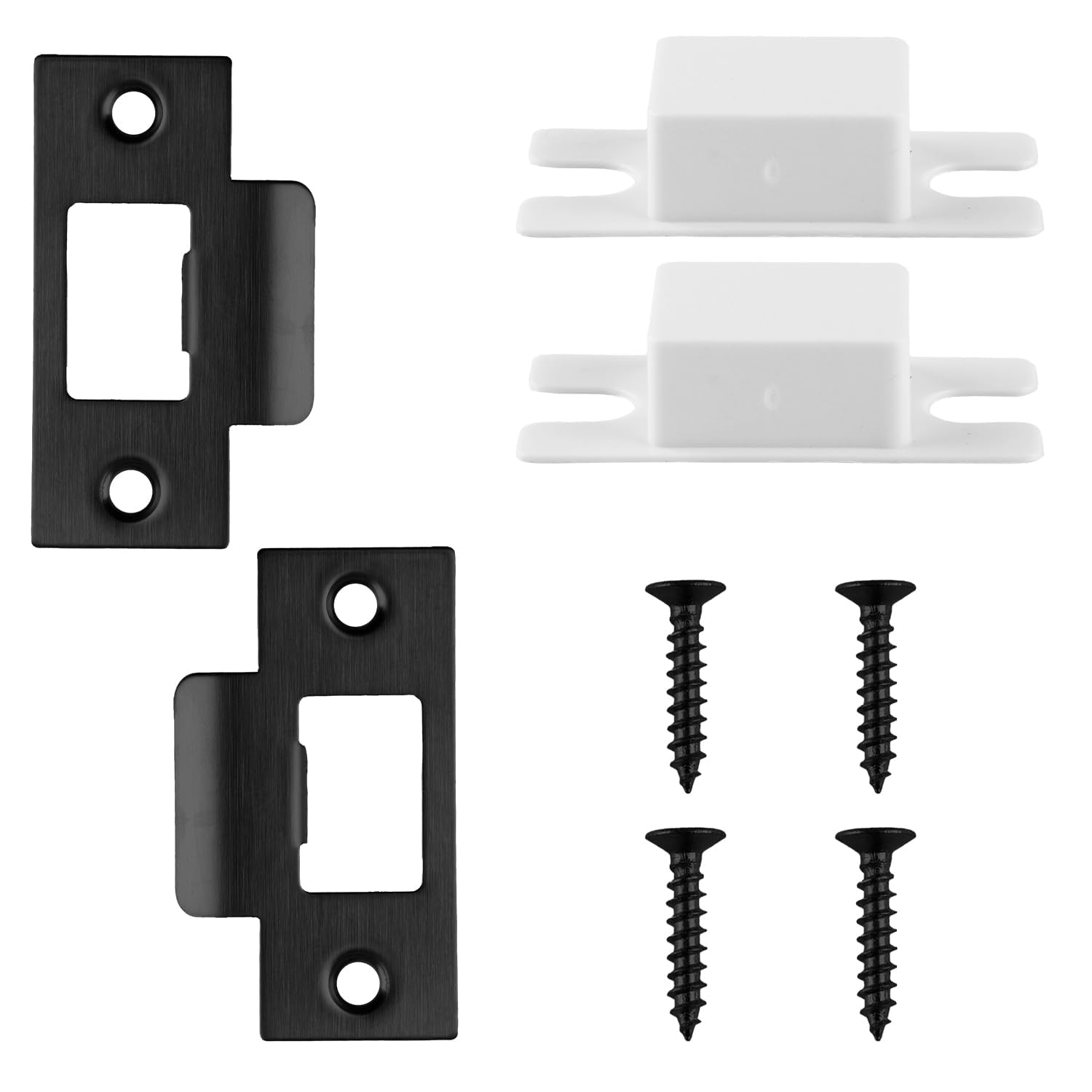 Tabanzhe 2PCS Stainless Steel Door Strike Plate-Door Latch Strike Plate with Dust Box and Matching Screws Replacement Door Latch Reinforcement Plates for Wood Metal Door Jamb Door Latches(Black)