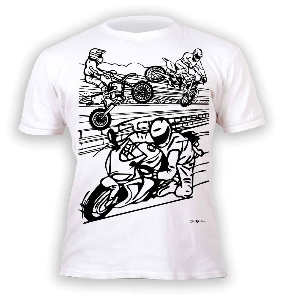 Splat Planet Colour-in Motorbikes T-Shirt with 10 Washable Magic Pens - Colour Your Own, Colour-in and Wash Out T-Shirt (UK, Age, 12 Years, 13 Years, Regular)