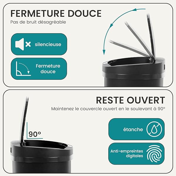 BESTOFFICE | 13 GALLON TRASH CAN WITH LID | AUTOMATIC TOUCHLESS GARBAGE CAN | ODOR CONTROL | MODERN OVAL DESIGN | EASY TO CLEAN | PLASTIC | BLACK | FITS ANY KITCHEN, BATHROOM, OFFICE OR HOME