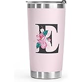Shqiueos Initial Monogrammed Gifts for Women, 20oz Insulated Tumbler With Lid, Stainless Steel Vacuum Pink Cup, Personalized Christmas, Wedding, Birthday Gifts for Her Friends Mom Sister