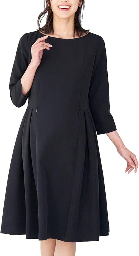 Amazon Co Jp Angeliebe エンジェリーベ マタニティ 授乳口付 シーズンレス サイドタック フレア ワンピース 授乳服 フォーマル お宮参り 産前 産後 M L ブラック 服 ファッション小物