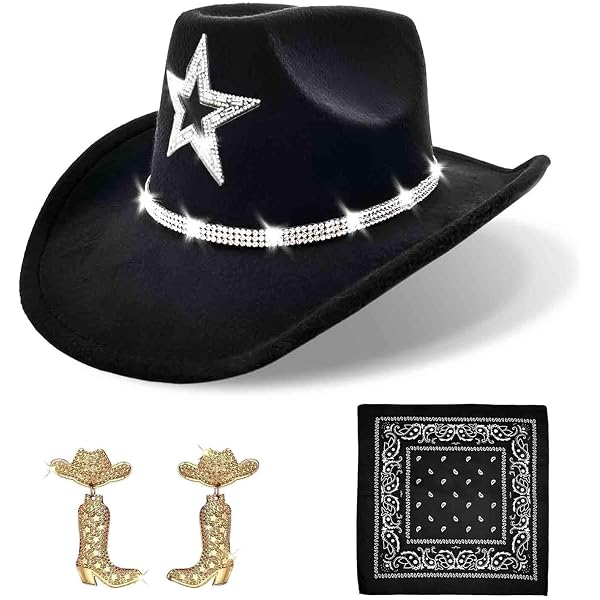 Amazon.com: Rhinestone Cowboy Hat and Earring Set with  display picture 2