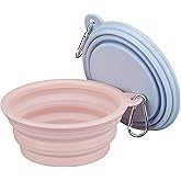 2-Pack Portable Dog Water Bowl for Travel,12OZ Food-Grade Silicone Collapsible Pet Feeding Bowl with Detachable Hook BPA Free