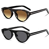 TYA Retro Oval Sunglasses for Women Men Vintage Cat Eye | Trendy Narrow Shades UV400 Protection Sunnies Lightweight Travel Beach Essentials Comfortable Fit