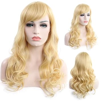 Amazon Com Gold Wig Fashionable Lady Side Swept Fringe Long Hair