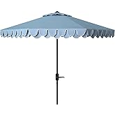 SAFAVIEH 9ft Outdoor Patio Umbrella, Round, Valance, Baby Blue & White Trim, Auto Crank Tilt, UV Resistant for Deck, Backyard, Poolside (PAT8006U)