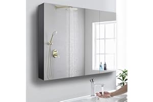 Bathroom Medicine Cabinet with Mirror Door L110 x H70 CM 3-Door Mirrored Cabinet Large Storage Wall Mounted Aluminum Medicine