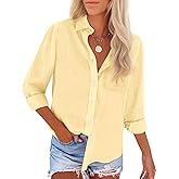 Womens Button Down Shirts Cotton Dress Shirts Oxford Shirts Long Sleeve Work Blouses Collared Tops Tunics with Pocket