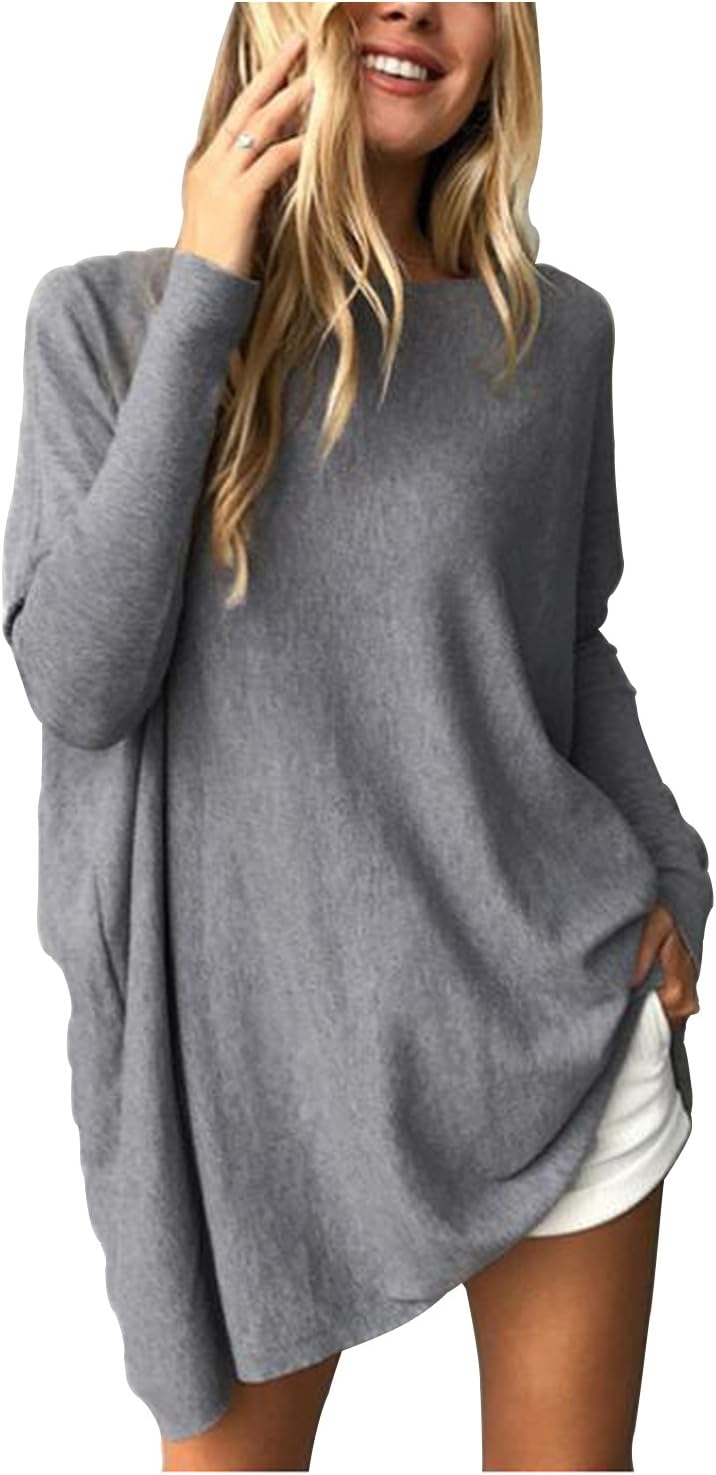 Odosalii Womens Oversized Batwing Baggy Long Sleeve Pullover Sweater Knitwear Jumper T-Shirt Tops Grey