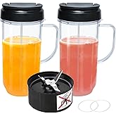 22oz Cups and Blade Compatible with Magic Bullet Blender, Tall 22oz Cup with Flip Top to-Go Lid Replacement Parts Compatible 