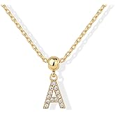 PAVOI 14K Gold Plated Initial Letter Dainty Necklace with Charms - Adjustable Chain Gold Charm Initial Necklaces for Women - Small Alphabet Letters Removable Pendants - Cute Jewelry Gifts