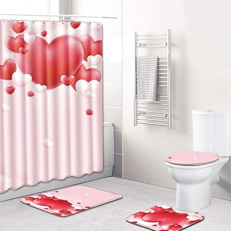 Saideng 4pcs Set Romantic Pattern Bathroom Mat Rug Cover Shower