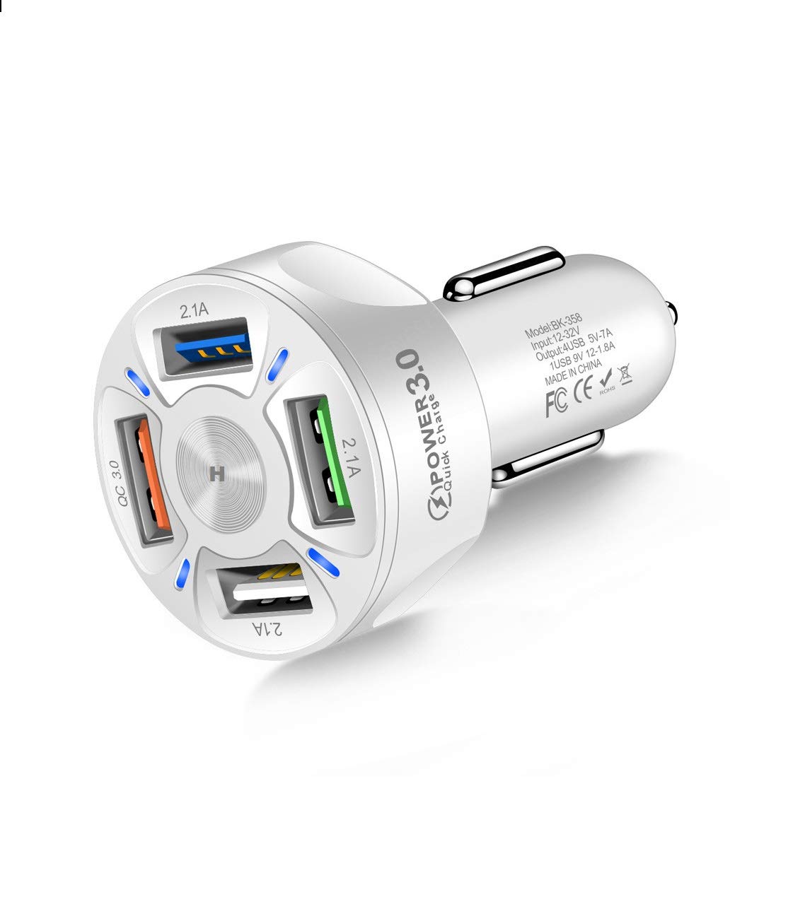 4 Ports USB Car Charger Quick multi usb Cigarette lighter adapter 3.0 Fast Car phone charger For Samsung for Huawei For Xiaomi for iphone car charger multi ports Phone Charger QC 3.0 (White)
