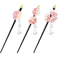 Japanese Chinese Hair Chopsticks 3 Pieces Retro Hairpin Japanese Hair Accessories Vintage Tassel Geisha Sticks Cherry Blossom Geisha Chopsticks Styling Pins for Women