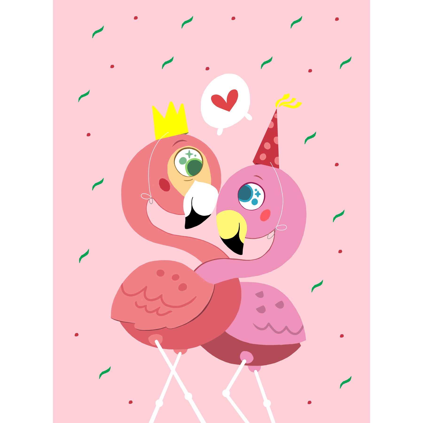 Wee Blue Coo Kawaii Flamingo Love Large Art Print Poster Wall Decor — image 1