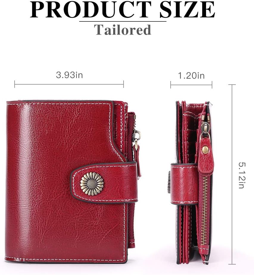 SENDEFN Small Women Wallet Genuine Leather RFID Blocking Bifold Small Purse with Zipper Pocket Wine Red, #Wine Red - Image 4