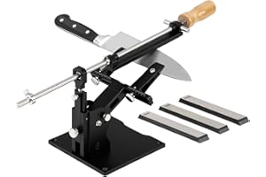 Gugxiom Guided Knife Sharpening System,GEN3 Aluminum Alloy Angle Adjustable Knife Sharpening Kit, with 3 Sharpening Stones(32