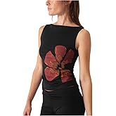 Women Y2k Floral Tank Top Sleeveless Flower Print Graphic Tee Crewneck Crop Tank Top Teen Girls Summer Streetwear