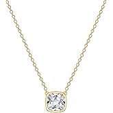 MISS MIMI Solitaire Cubic Zirconia Necklace for Women, 1–3 CT Round,Heart,Princess Cut CZ Options, Bezel or Prong Set in 925 Sterling Silver, Adjustable 16–20" Minimalist Everyday Jewelry