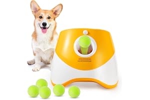 MEKAPLE Dog Ball Thrower Launcher, Automatic Launcher with 6 Mini Tennis Balls, Interactive Dog Toys Indoor Outdoor Ball Thrower Machine for Small Dogs with 3 Distance Settings