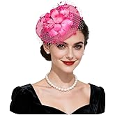 AFSITNIG Fascinator Hats Tea Party Headband Hat for Women Cocktail Hats Flower Mesh Ribbons Feathers on a Headband and a Clip