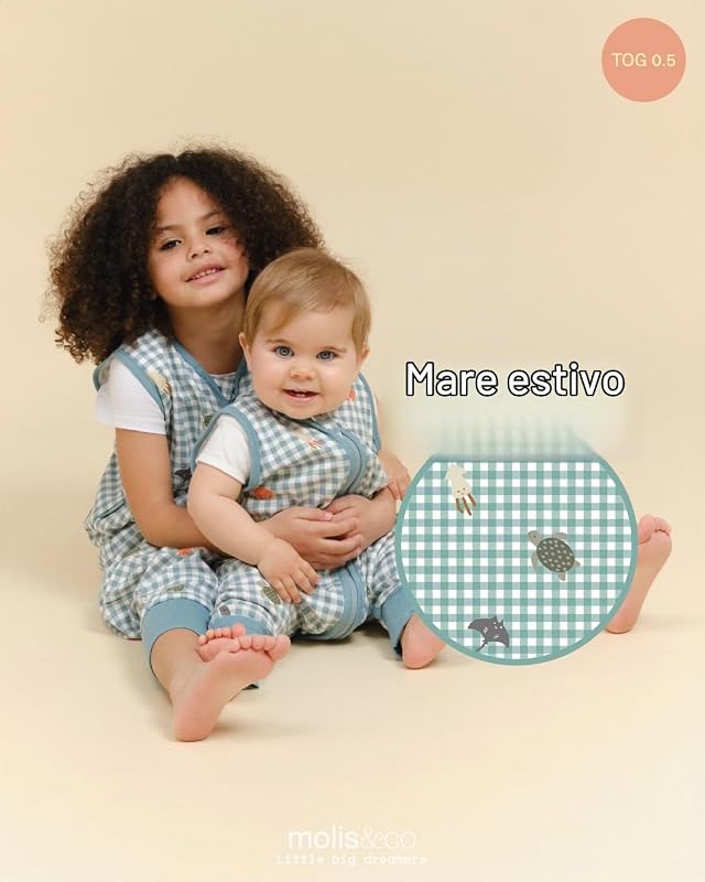Molis&co - Sacco e Nanna con piedini - Ultra-fresco e leggero - 100% cotone (Oeko-TEX 100) - Summer Sea (3-6 mesi)