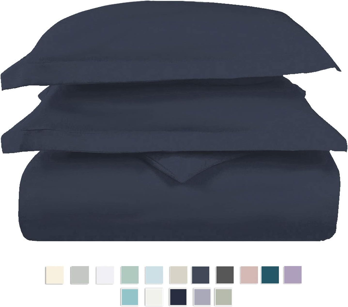 Pizuna 100% Cotton Single Duvet Cover Set Dark Blue, 400 Thread Count Long Staple Cotton Duvet Cover Single 140x200cm
