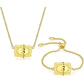Kwkppz 2 Pcs Belt Buckle Initial Necklace Bracelet Jewelry Set for Women, 18K Gold/Silver Plated Belt Buckle Initial A-Z Necklace Bracelet Set Unique Western Style Jewelry Gifts
