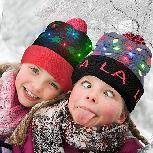 LED Light-up Knitted Ugly Sweater Holiday Xmas Christmas Beanie - 3 Flashing Modes (FA La La Beanie) Multicolored - Image 8