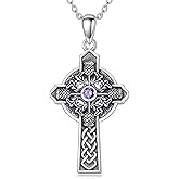 PELOVNY Sterling Silver Cross Crystal Necklace For Men Women Jesus Christ Crucifix Pendant Necklace Jesus Religious Jewelry - 22+2/18+2''