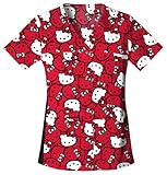 Tooniforms by Cherokee Women's V-Neck Minnie Mouse Print Scrub Top