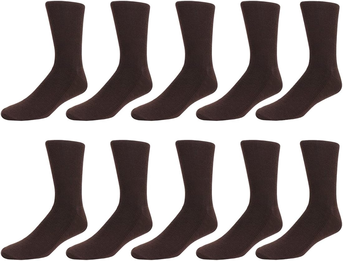 Men's Brown Ribbed Dress Socks, 10 Pair Pack Brown Crew Socks at Amazon Men’s Clothing store