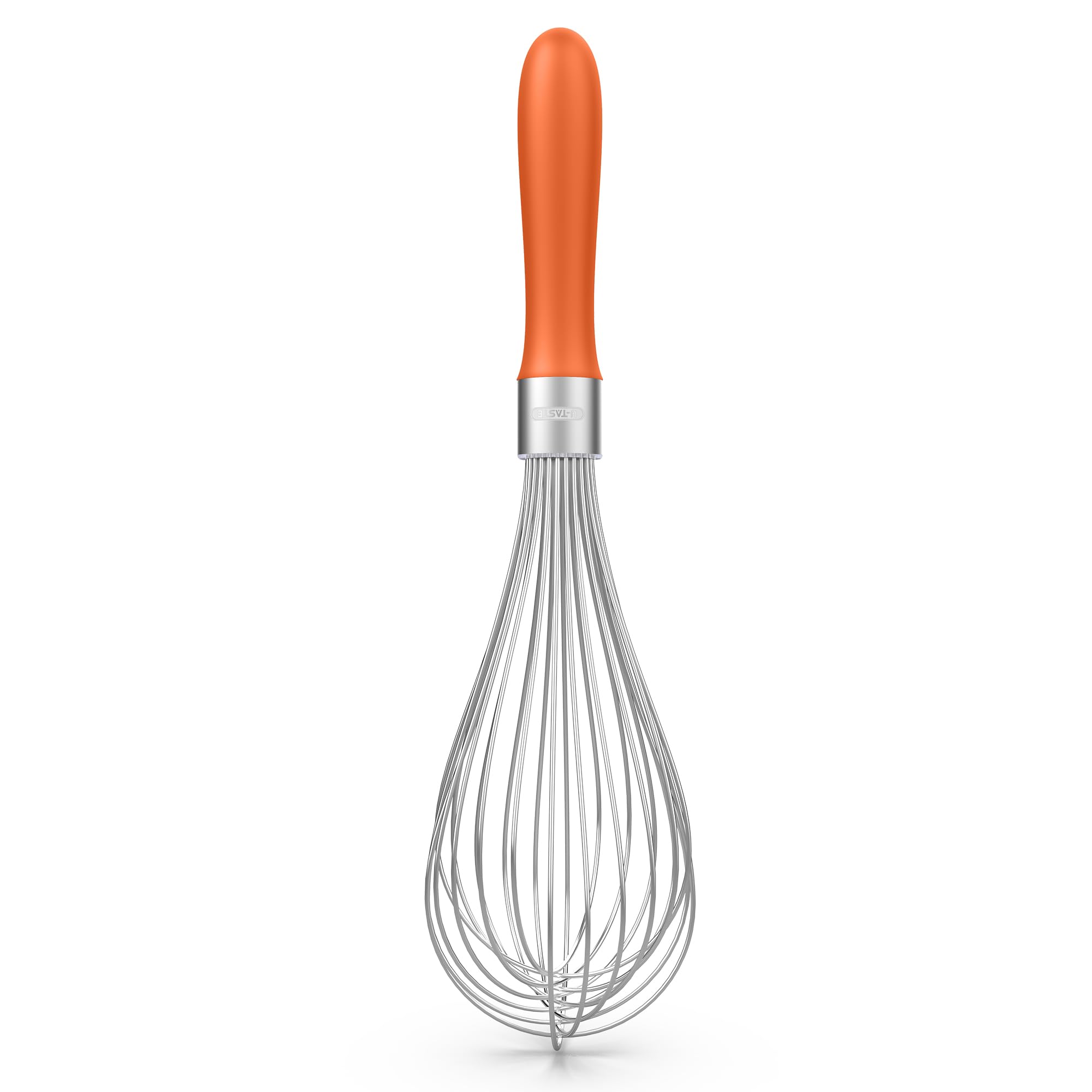 U-Taste Kitchen Whisk: 18/10 Stainless Steel Balloon Whisk 30 cm Large Egg Beater with 12 High Flex Wires and Non-Slip Silicone Handle for Whipping Blending Mixing Batter Creams Sauces (Orange)