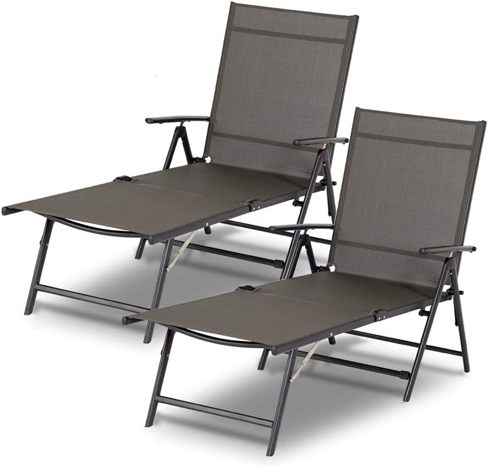 Esright Outdoor Chaise Lounge Chair, Folding Textiline