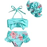 Aimaopao Baby Girls Swimsuit Infant Toddler Girl Bathing Suit Bikini Two Piece Swimwear with Hat