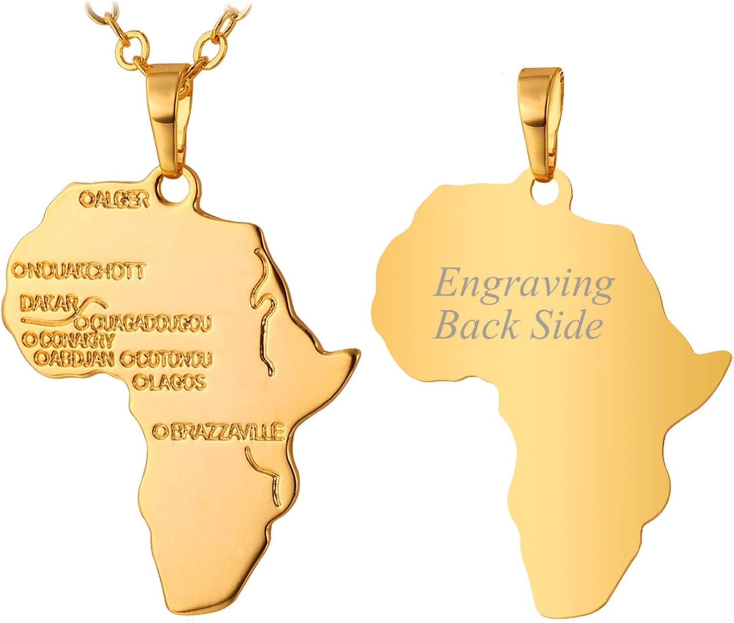 Afria Necklace 18K Gold Plated Stainless Steel Continent Map Jewelry Tribal Ethnic/Egyptian Eye of Horus/Lion/Elephant Afica Map Pendant Hip Hop Necklaces for Men Women