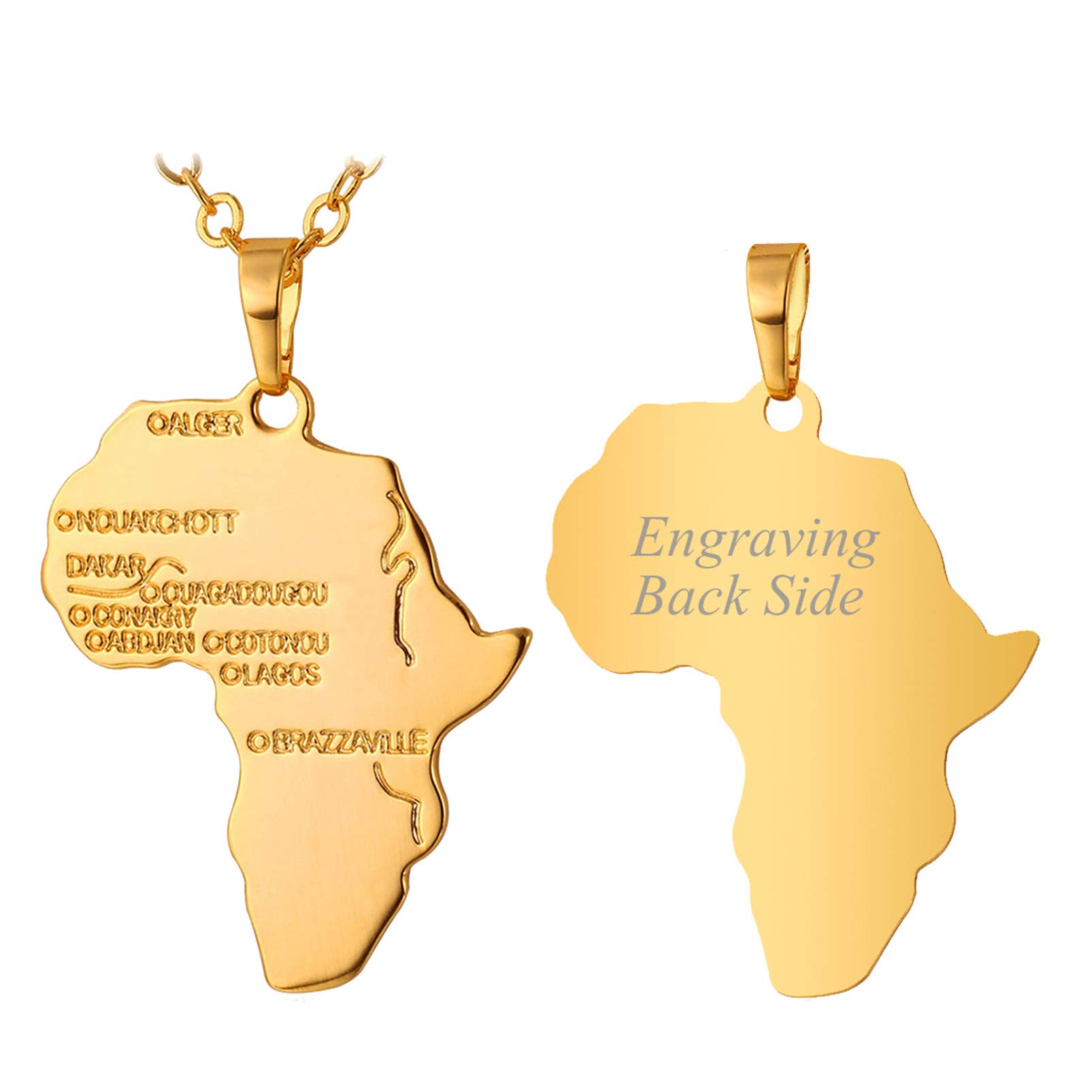 Afria Necklace 18K Gold Plated Stainless Steel Continent Map Jewelry Tribal Ethnic/Egyptian Eye of Horus/Lion/Elephant Afica Map Pendant Hip Hop Necklaces for Men Women