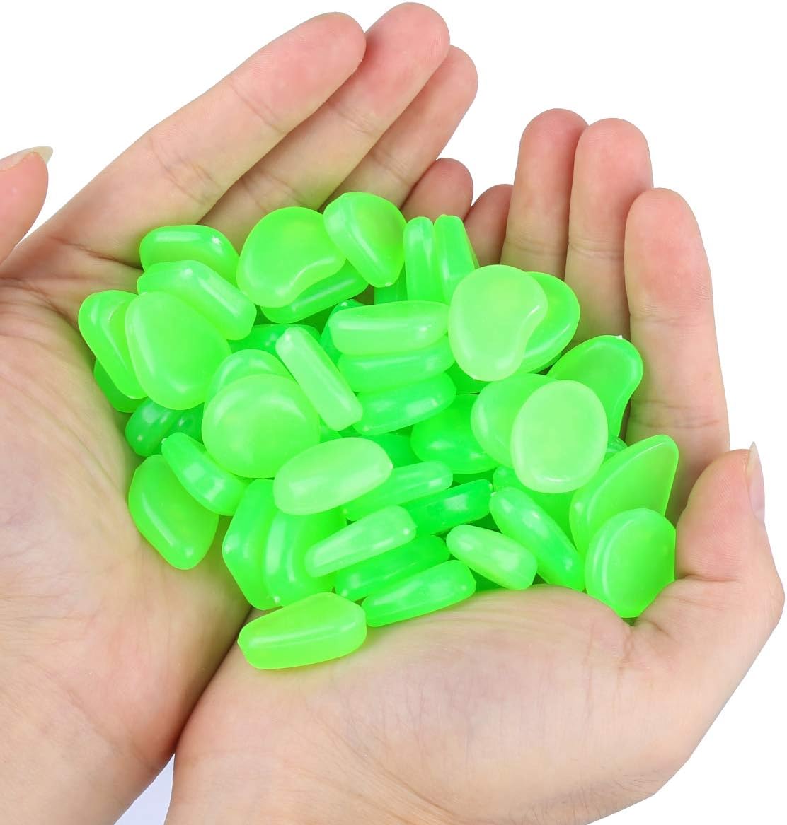 Blusea 100Pcs Glow in The Dark Garden Pebbles, Glow Stones Rocks for Outdoor/Indoor Decor, Garden Lawn Yard, Aquarium, Fish Tank, Walkway, Driveway, Pathway, Solar or LED Charged : Garden & Outdoor