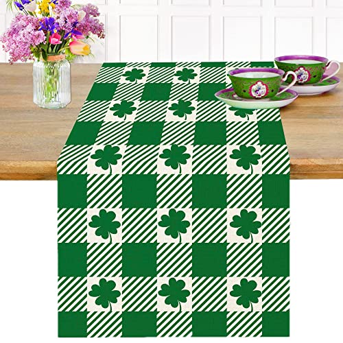St Particks Day Table Runner 13 inch * 72 inch Green Spring Lucky Charm Shamrock 2023 Rustic Narural Kitchen Dining Table Linen Decoration Party Accessory (Floral)