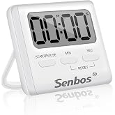 Senbos Digital Kitchen Timer with Loud Alarm - Magnetic Countdown/Countup Timer, Silent Mode, Large LED Display for Cooking, Classroom, Kids &amp; Seniors (White)