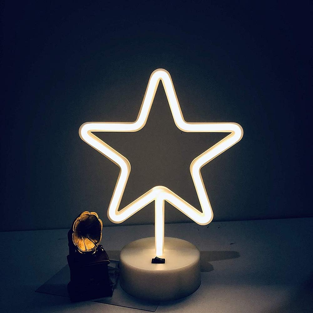 ENUOLI Star Neon Signs, Battery/USB Powered LED Neon Light with Stand, Warm White Star Table Lamp for Room Bedroom, Office - Image 3