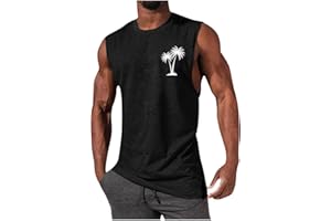 Mens Tank Tops Cotton Gym Workout Sleeveless T Shirts Athletic Loose Fit Muscle Shirts Graphic Summer Tee Beach Shirt