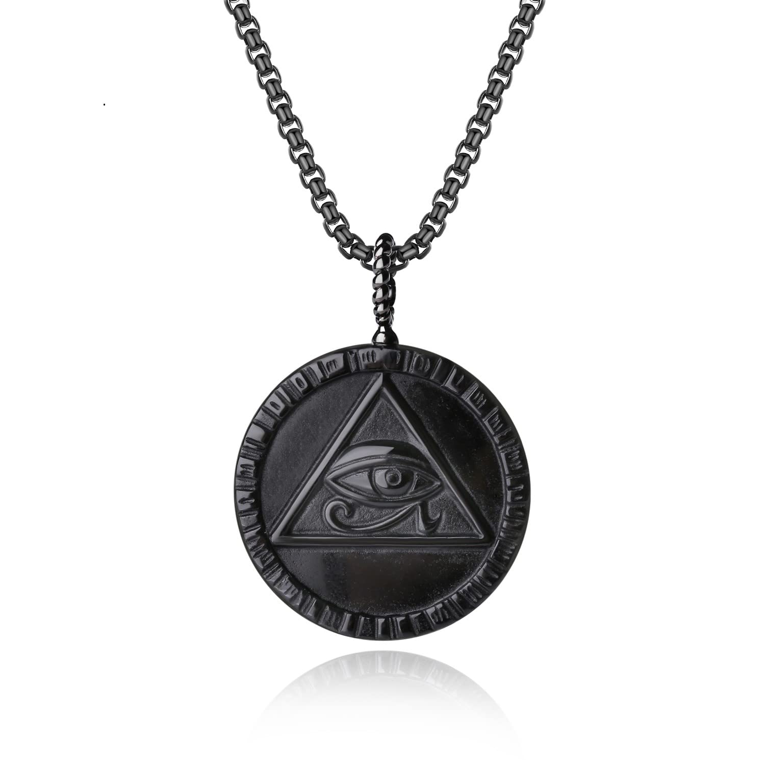 COAI Mens Womens Black Obsidian Stone Eye of Ra Pendant Necklace
