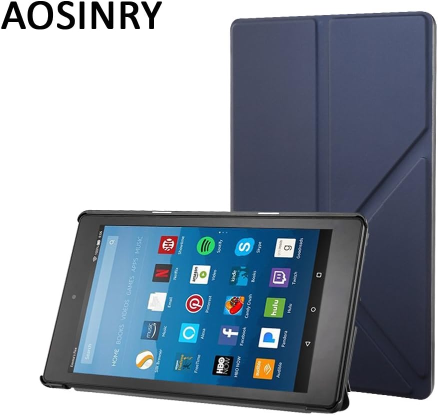 Amazon Fire HD 8 Case, Supreal Ultra Slim Lightweight PU Leather Folio Case Slim Folding Stand Cover with Smart Auto Wake/Sleep for Fire HD 8 (7th Generation, 2017 Released only) (Blue)