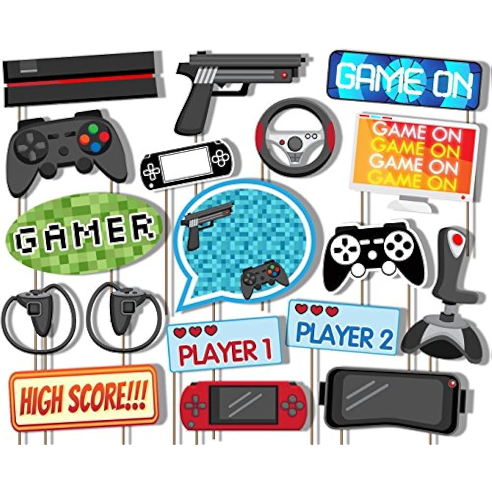 Video Gamer On Photo Booth Props Kit 20 Pack Party Camera Fully