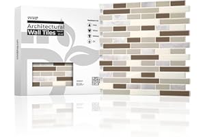 VViViD 11 Sheets Peel and Stick Faux Ceramic Brown, Grey, Beige, and Quartz Wall Tiles, Self Adhesive Backsplash 12”x12” 2mm 