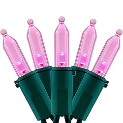 YULETIME Pink LED Christmas Lights with Green