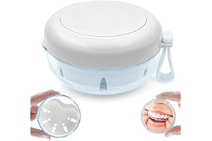 THSTOIC Denture Case & Cup, Travel Retainer Case with Mirror, No-Leak False Teeth Cleaning Container: Full & Partial Dentures Soaking, Denture Bath Holder for Mouth Guards, Braces, Aligners (White)
