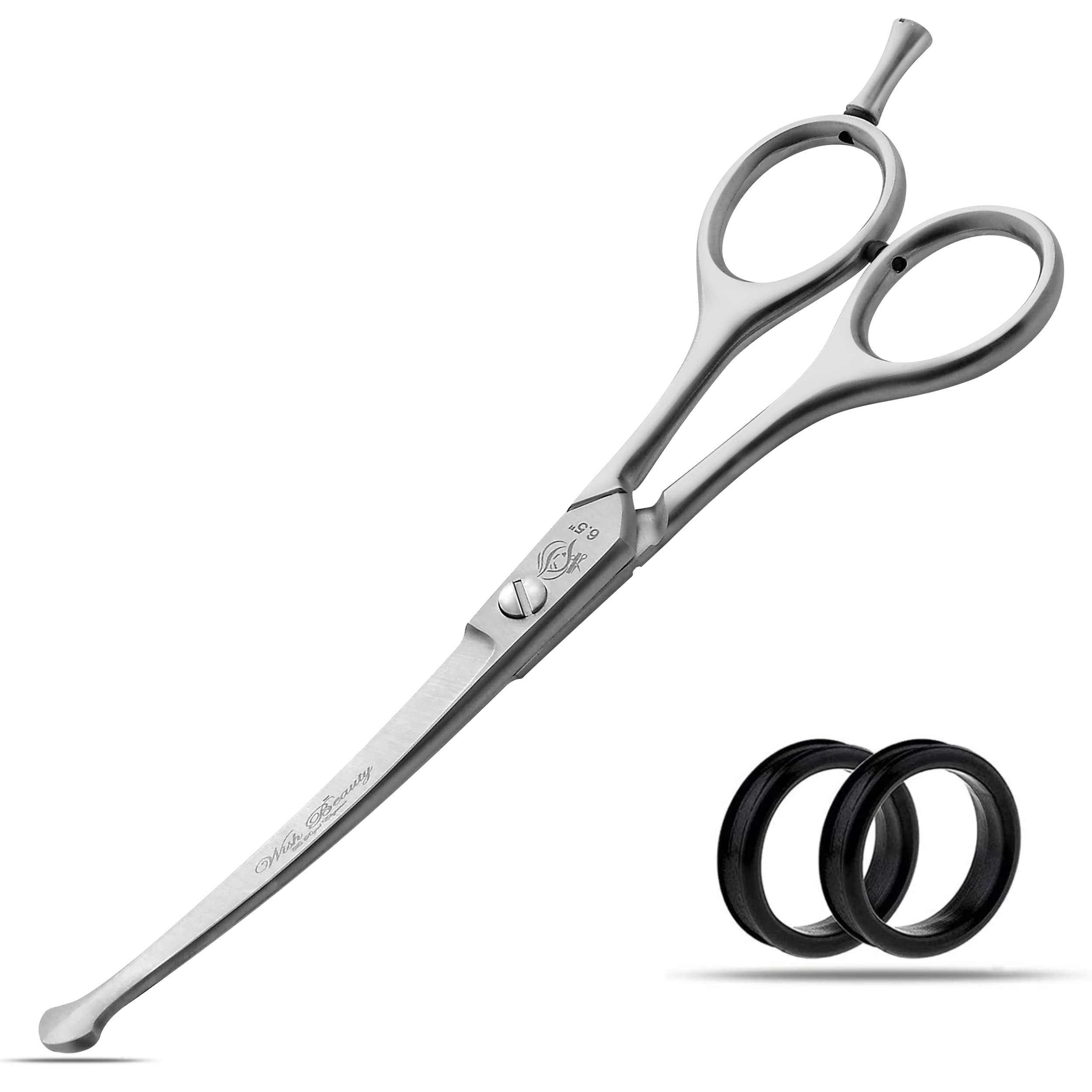 wishbeauty Kids Safety Round & Curved Hair Scissors - Professional Salon & Barber Scissors for Baby (Silver, 6.5" Curved)